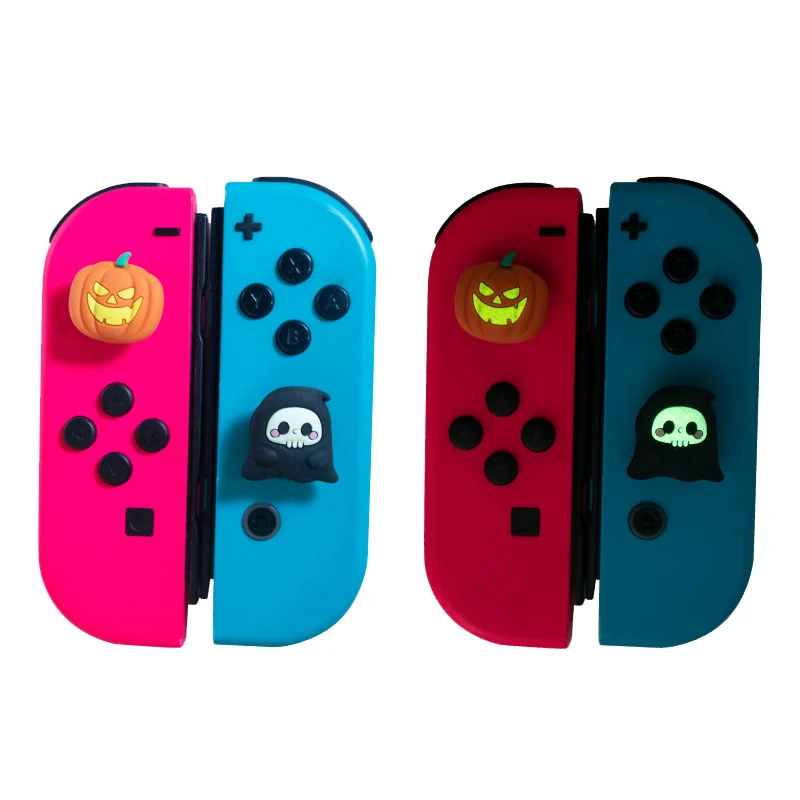 Cute Halloween Joycon Thumb Grips - Glow In Dark Pumpkin & Ghost Caps For Switch/OLED/Lite