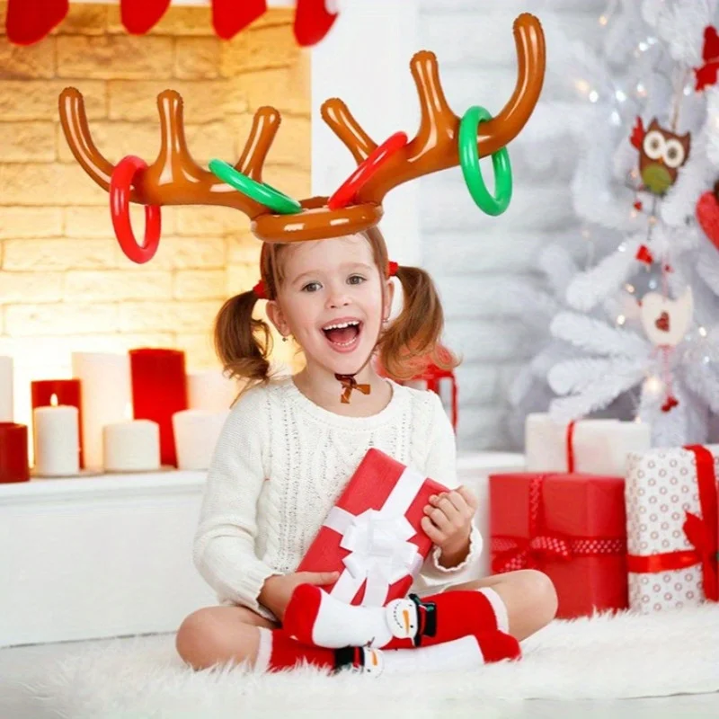 Inflatable Reindeer Antler Ring Toss Game for Christmas Kids Adults Family Party Favors Outdoor Indoor Ring Toss Xmas Games Toys 6