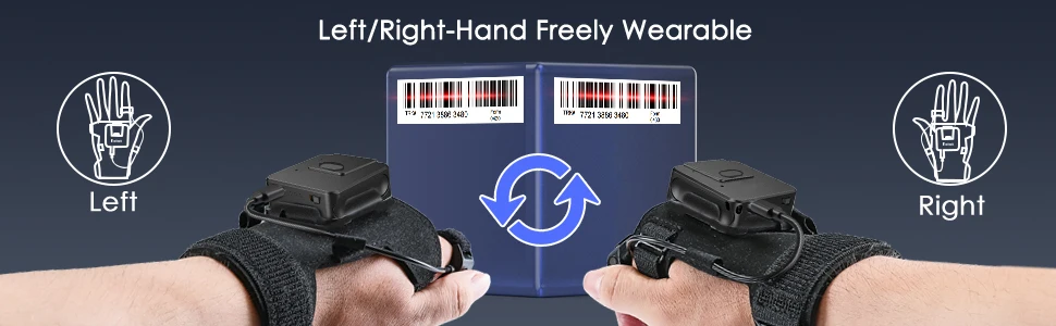 EVAWGIB 2D Bluetooth Barcode Scanner Wearable Glove Scanner 1D QR Wireless Bar Code Reader Finger code scanner