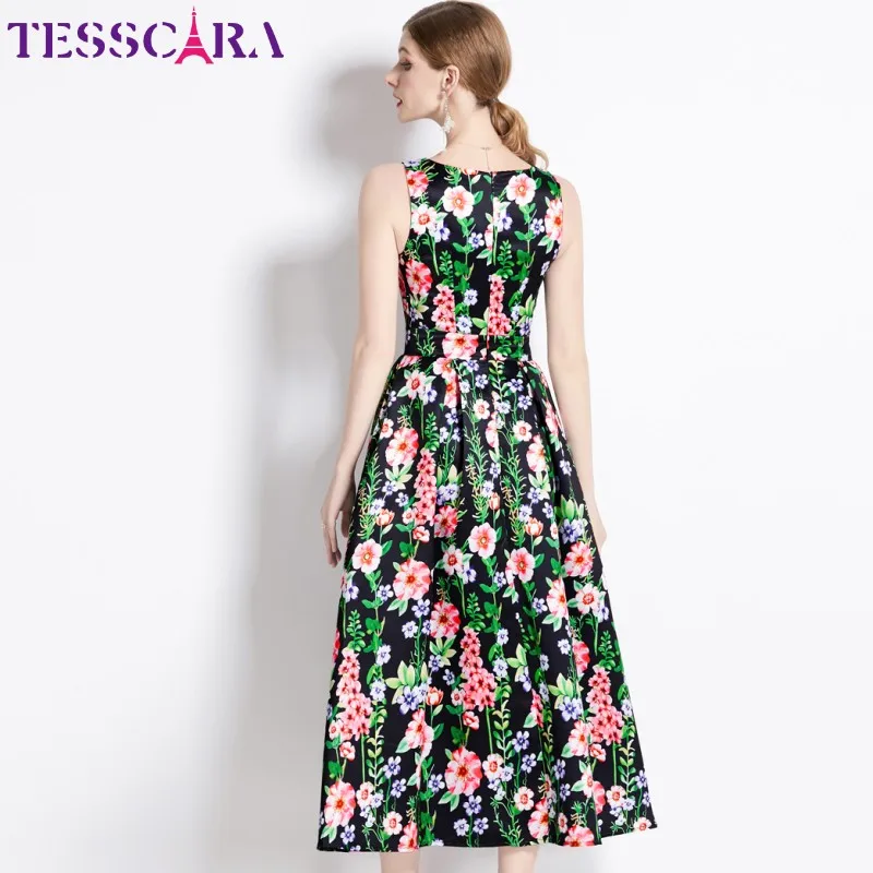 TESSCARA-Robe trapèze longue et élégante pour femme, robe de