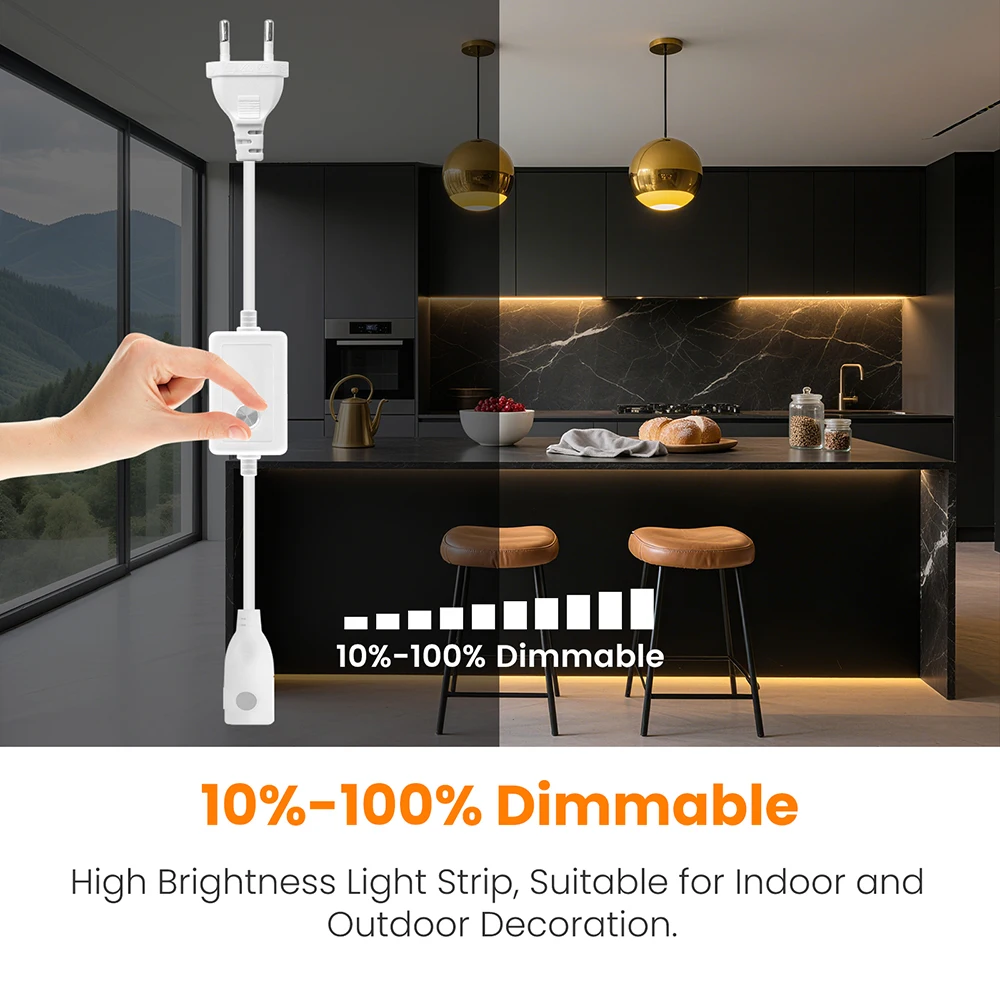 10MM Width Dimmable Switch 220V 230V COB LED Strip Light With Dimmer ON/OFF EU US UK Power Plug Home Bedroom Kitchen Decoration