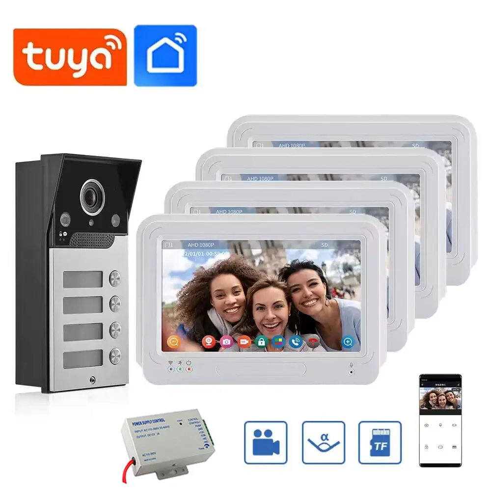 

New 7 Inch Touch Screen Wifi Apartment/Family Video Door Phone Intercom System White HD Doorbell Camera phone App Remote Unlock