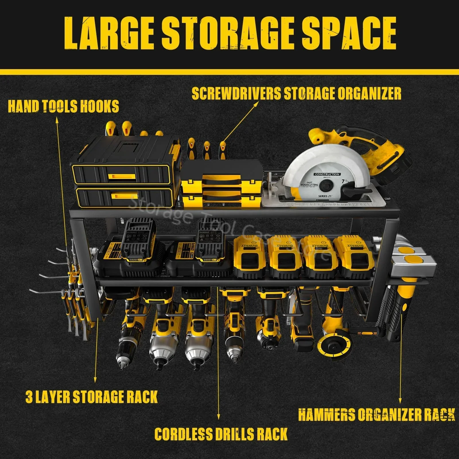 Tool Chest Tool Organizer 3 Tier Wall Mounted Wrench Organizer Drill Rack Heavy Duty Tool Rack for Workshop Garage 5