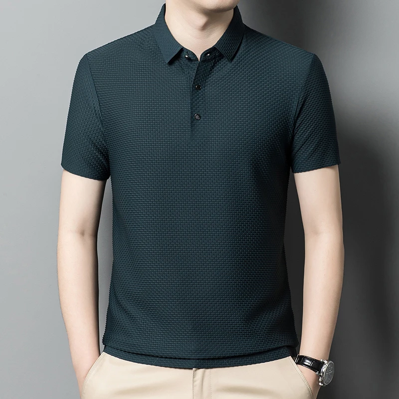 

Summer New High-end Lapel Korean Version Solid Color Short-sleeved Business Honeycomb Pattern Men's Polo Shirt T-shirt Top M-4XL
