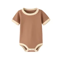 Color Matching Newborn Baby Organic Cotton Summer Rompers Short Sleeve Soft Skin-friendly Romper Pajamas Infant Tops Jumpsuit 2