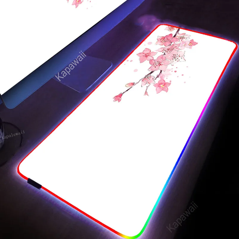 

Sakura Desk Mat RGB Japan Mouse Pad Company Black White Mousepad Pink Gaming Accessories Aesthetic Mausemat Mechanical Keyboard