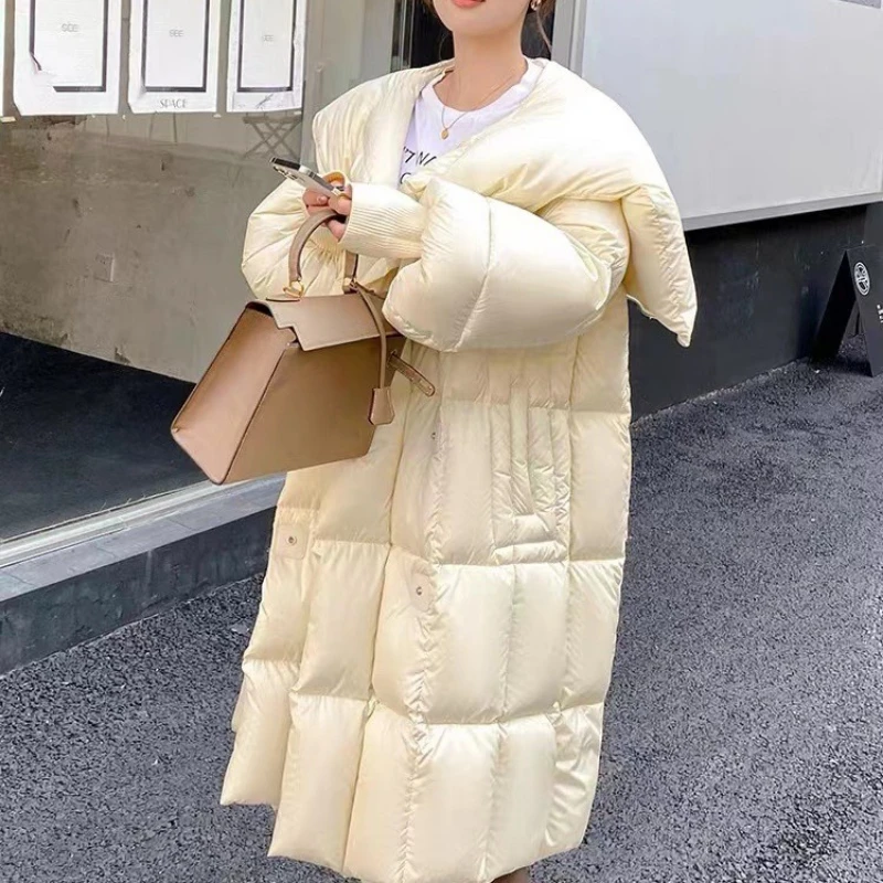 

Женские пуховики на утином пуху, теплая подкладка, легкое пуховое пальто, длинный дизайн с капюшоном, пальто из перьев, шали, зима