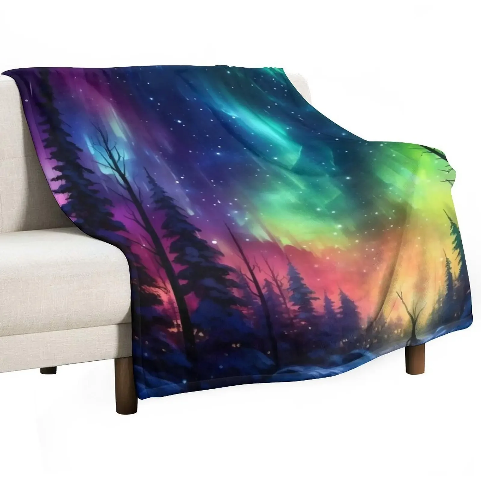 

Aurora Borealis Enchanted Glowing Neon Forest Throw Blanket Vintage Thins for babies decorative Blankets