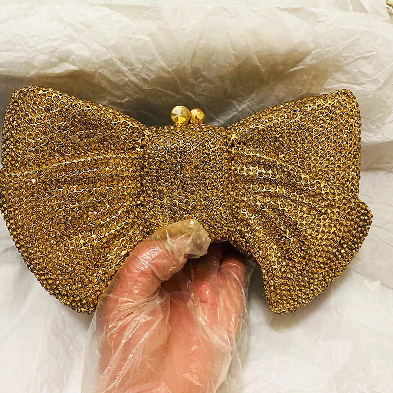 Luxury Bow-Shaped Gold Diamond Women Clutch Bags Evening Wedding Purses And Handbags High Quality Lady Party Phone Clutches