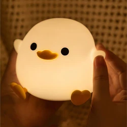 Charming Duck Silicone Night Light - USB Rechargeable Touch Lamp with Timer & Dimming Feature (Style A)