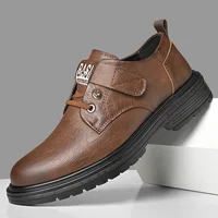 Owige Winter Men's Casual Shoes Single Fleece Optional High-End British Style Work Shoes Fashionable Versatile Leather Shoes