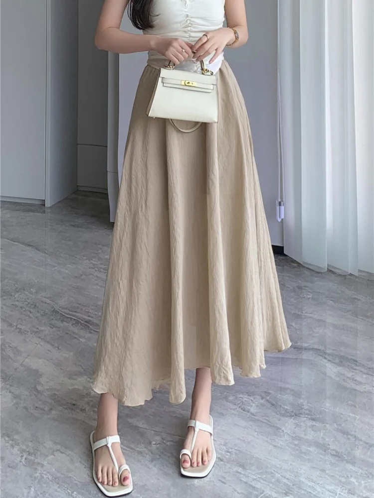 

Ladies Elegant Tulle Long Skirts 2023 New Summer Casual Elastic High Waist A-line Skirts Women Fashion Ruffled Sunskirt