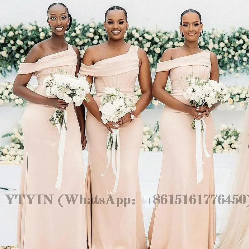 

Champagne Mermaid Bridesmaid Dresses One Shoulder Crepe Exposed Boning Maid of Honor Dress Wedding Party Gowns Sexy 2023