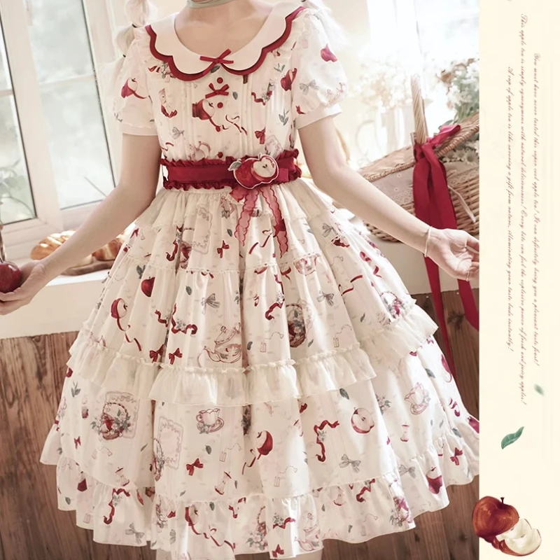 Victorian sweet elegant lolita dress women kawaii fruit print short sleeve princess dresses cute bow Peter Pan collar pary dress lolita dress,lolita cosplay costumes