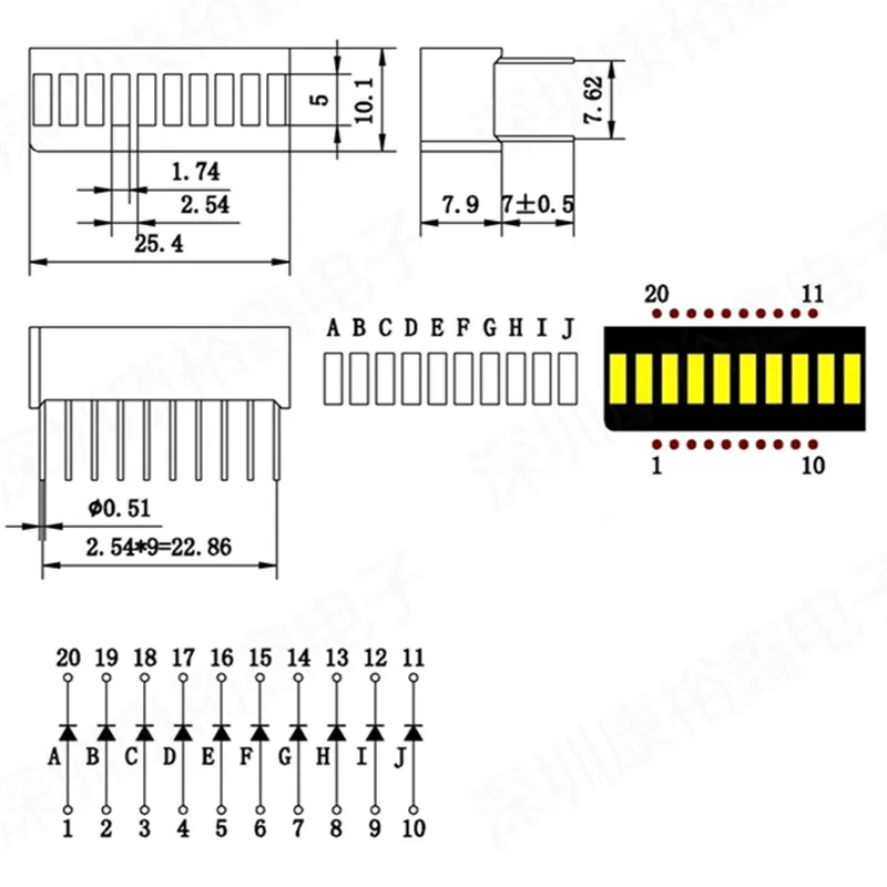 5pcs LED Display 5 8 10 12 Segment Bar Graph Red Green Blue White Yellow Numbers Signs Cube Bars Graphics Bar-Graph Module DIY led digital tube display led video display panel