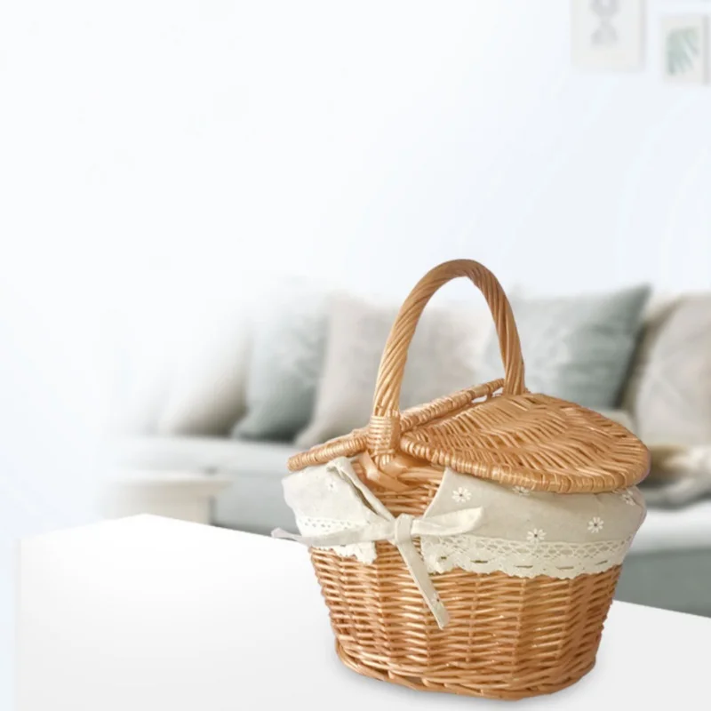 Description Picture 6 of itemOutdoor Picnic Camping Storage Basket Handwoven Wicker Storage Basket Bread Fruit Breakfast Flower Display Box Kitchen Organizer