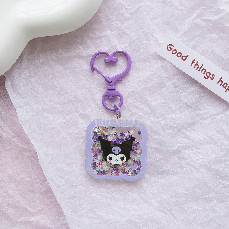 

Kawaii Sanrios Kuromis HelloKittys Keychain Keyring Cute Cinnamorolls Quicksand Sequins Luminous Portable Pendant Accessories