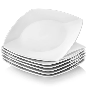 MALACASA Set di piatti piani in porcellana quadrata bianca da 6/12 pezzi Piatto da dessert Insalata Frutta Manzo Piatto piatto (23.5 * 23.5 * 2 cm) 1