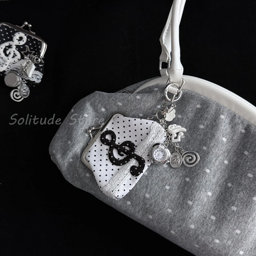 Charming Vintage-Inspired Y2K Lace Coin Purse with Rose Details and Hanging Pendant