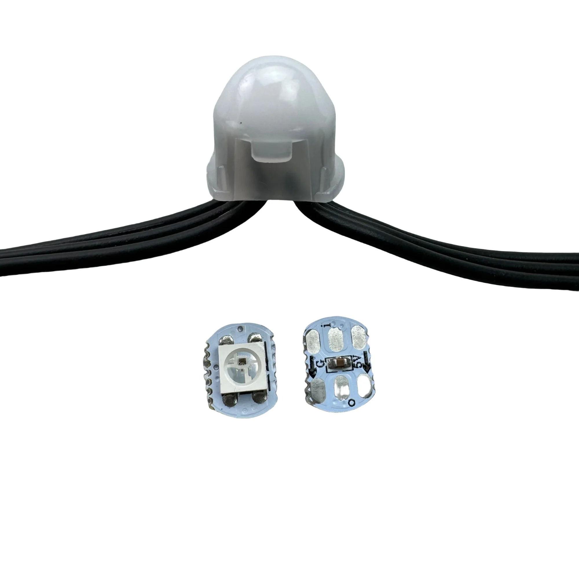Addressable DC5V DC12V SMD SK6812-RGB IP68 Pixel Node 12mm Open Hole IP68 Milky Cover Black Wire 3 Core xConnect