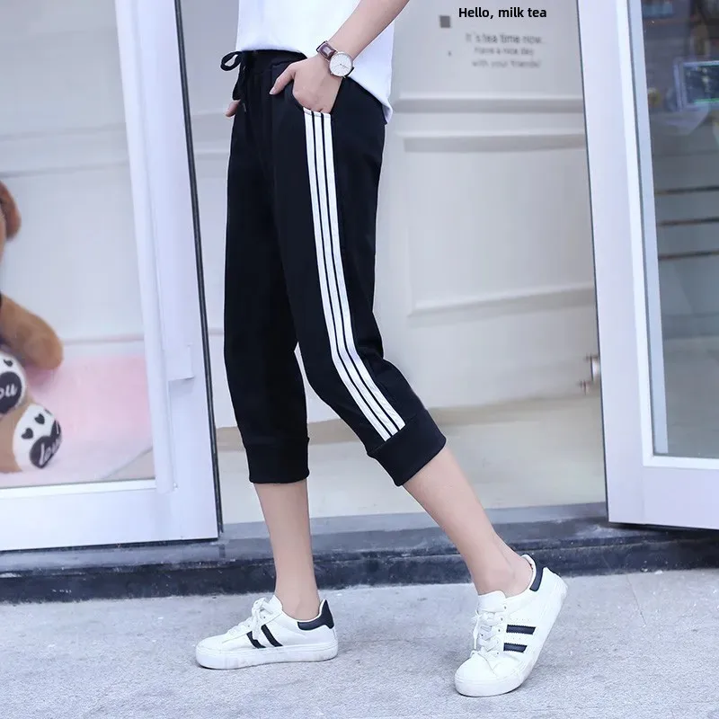 Casual Women's Running Fitness Tracksuit Pants White Horse Lift Bar Seven Point Pants Sporty Trendy Outerwear Fitness Wear
