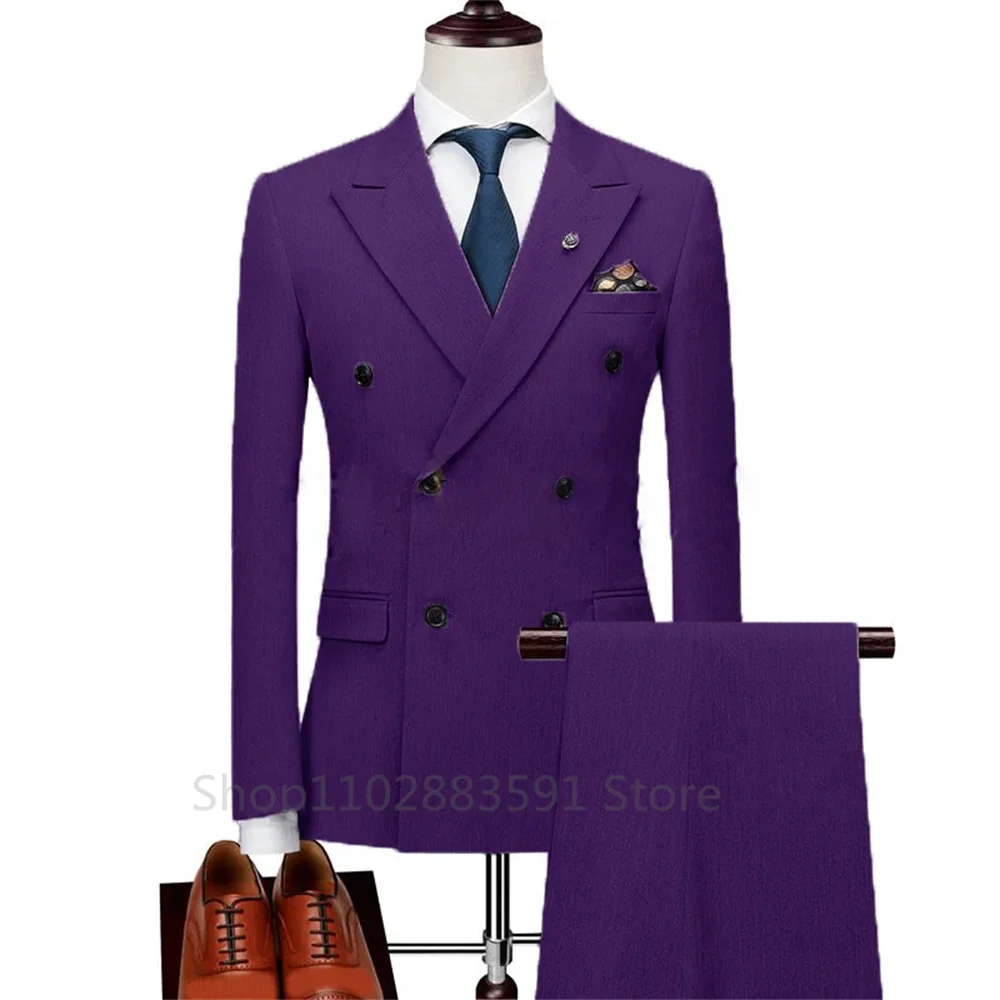 Men's Double Breasted Suits 2024 Terno Masculino Men's Peak Lapel 2 Slits Formal Suits Slim Fit Business Set (Jacket +Pants ) 3