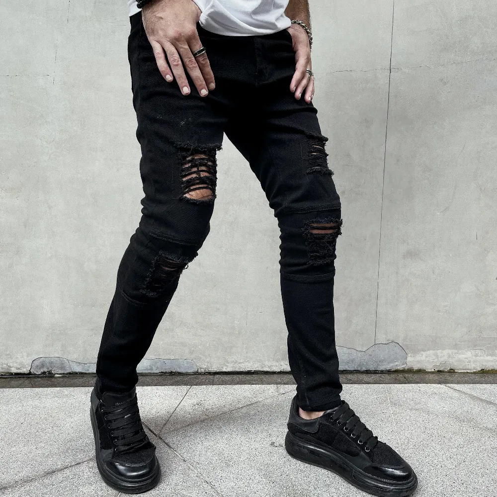 Men Ripped Skinny Pencil Jeans Stylish Slim Holes Casual Denim Pants for men jeans,ripped jeans