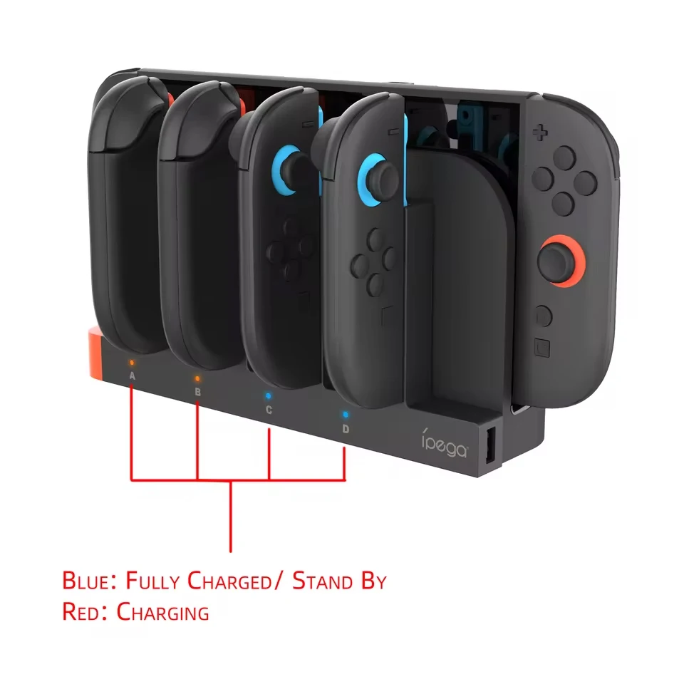 IPEGA PGSW2185 Charging Dock Station LED Charging Indicator Fast Magnetic Charger Charges up to 4pcs Joypad For Nintend Switch 2