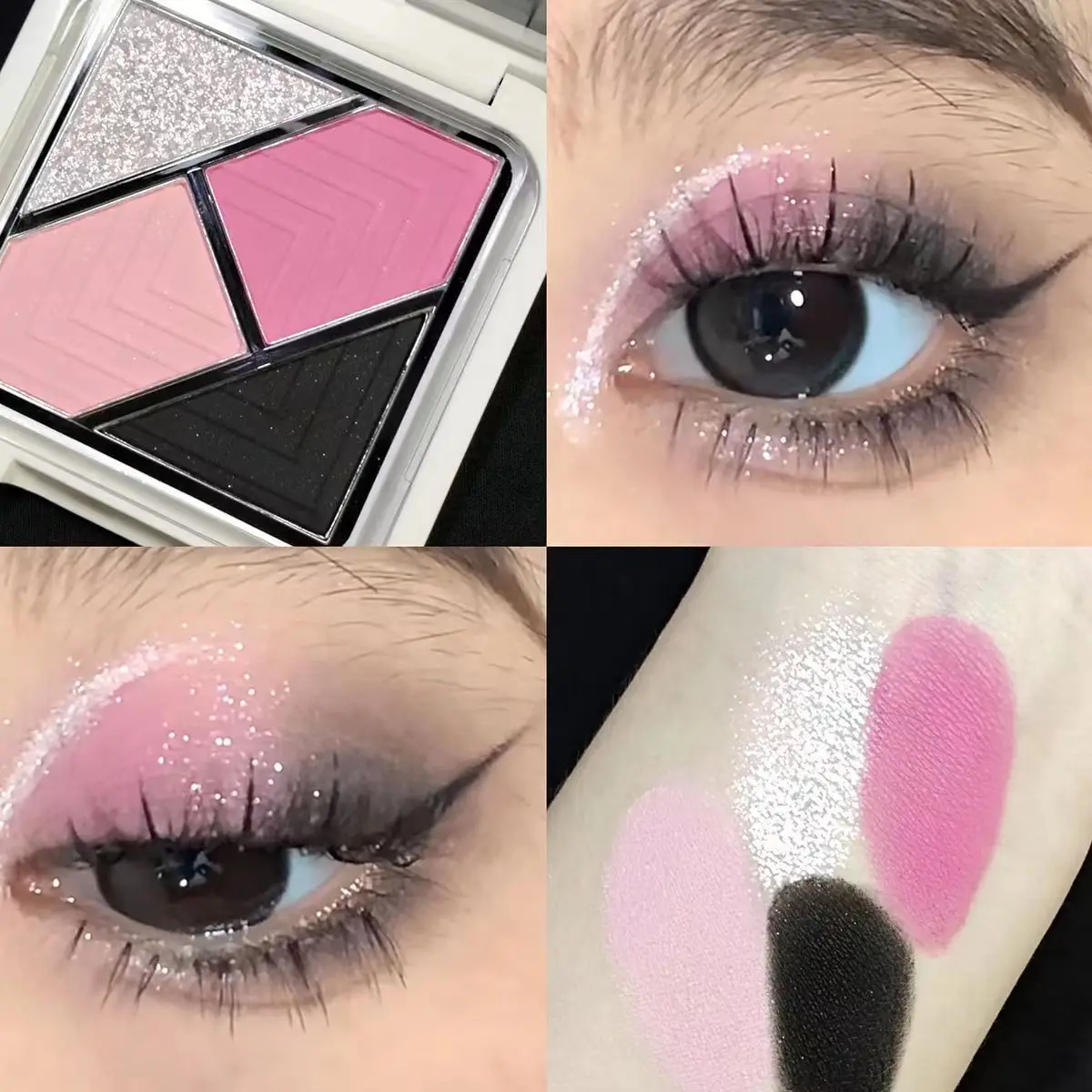 4 Colors Eye Shadow Palette Matte Glitter Green Eyeshadow Pink Black Eye Shadow Pigments Professional Makeup Palette, eye shadow plate