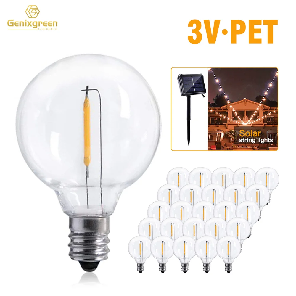 Lampadina A Led G40 E12 Base Lampade A Filamento In Plastica Pet 3V 1W Lampadina A Led Di Ricambio A Sfera Bianca Calda Per Luce Solare A Stringa