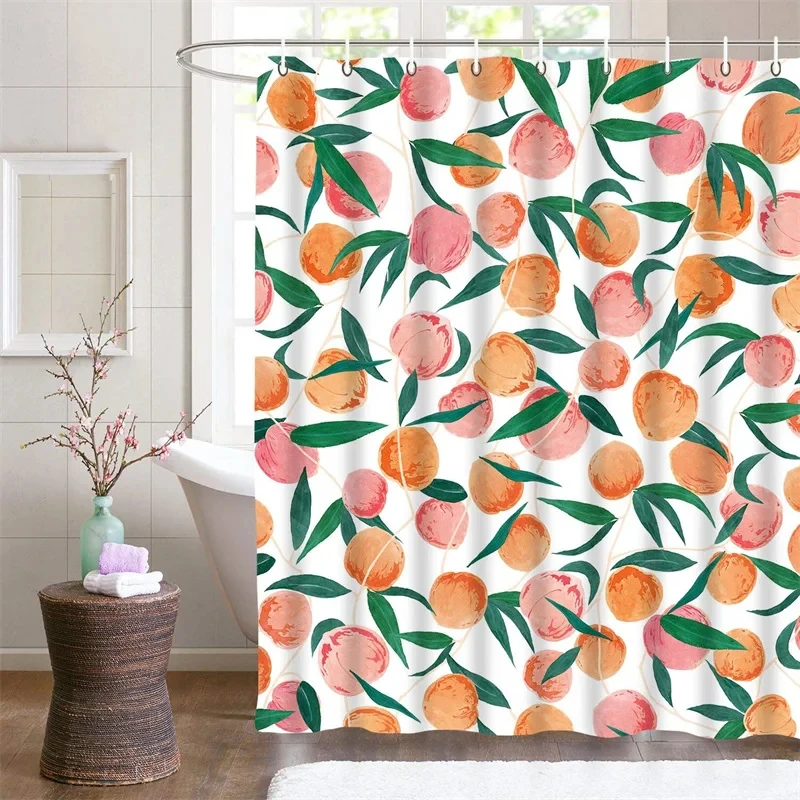 

Allover Fruits Shower Curtain Liner Peach Lemon Strawberry Orange Papaya Print Bath Curtain with Hooks Waterproof for Bathtub