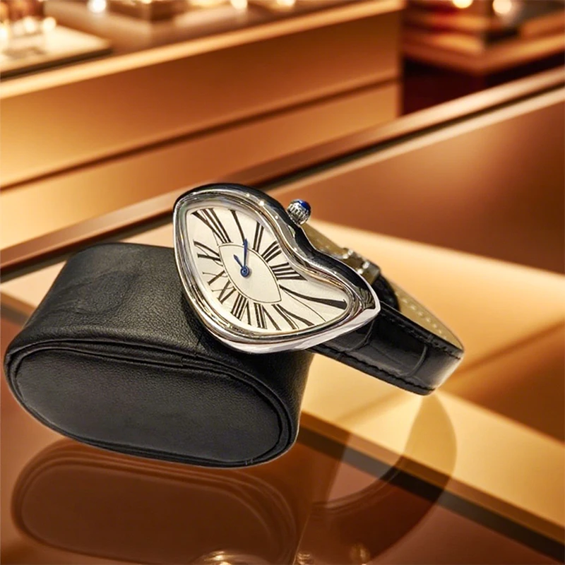 Medieval Retr Watches Alien Watches Melt And Twist Y2k Ladies Men Leather Strap  Advanced Quartz Watch Irregular Case Leather