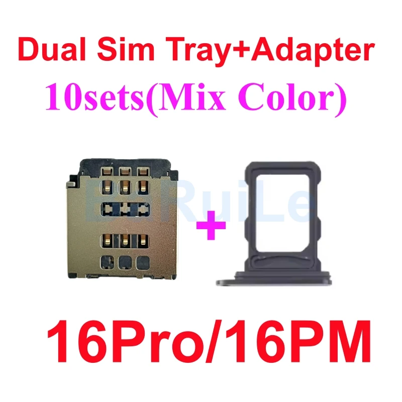 BaRuiLe 10sets For iPhone 11 12 13 Pro Max 14 15 16 Plus XR 듀얼 Sim 카드 리더 커넥터 플렉스 케이블 + 트레이 슬롯 홀더 어댑터