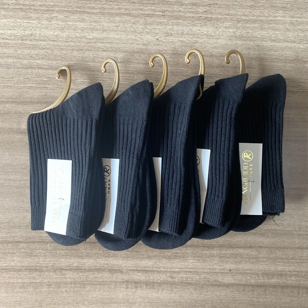 5Pairs High Quality Casual Fashion Business Women&Men Medium Solid Color Combed Cotton Socks Breathable Warm Happy Colorful Sock