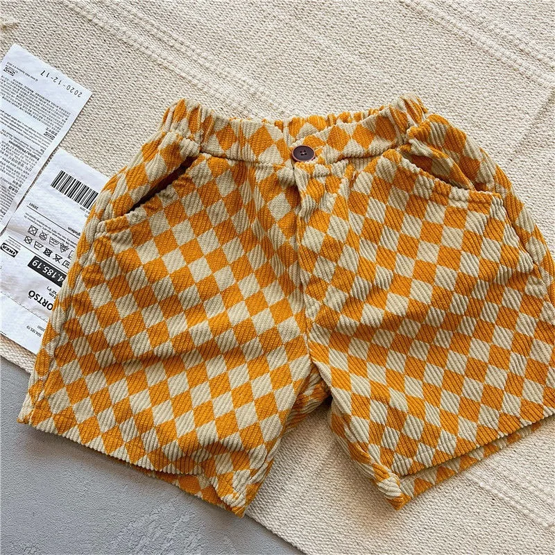 Fashion Baby Girl Boy Corduroy Shorts Infant Toddler Child Plaid Short Trousers Summer Spring Autumn Baby Clothes 1-7Y