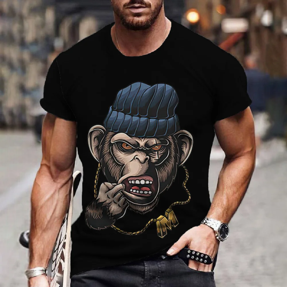 

3D Harajuku Monkey Print T Shirt For Men Fashion Animal Graphic T-Shirts Casual O-neck Oversized Pullover Funny Short Sleeve Top