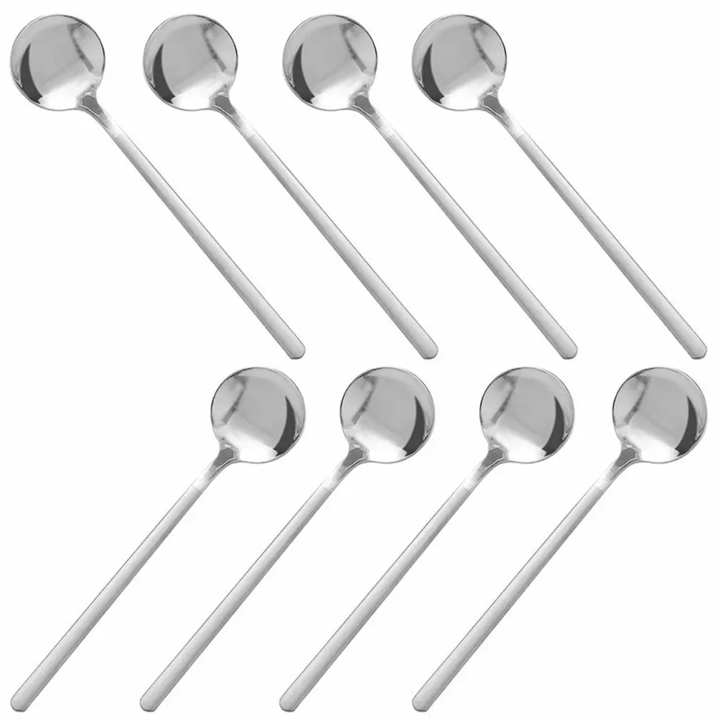 

8pcs Stainless Steel Coffee Spoon Small Round Spoon CoffeeLong Handle Dessert Spoon