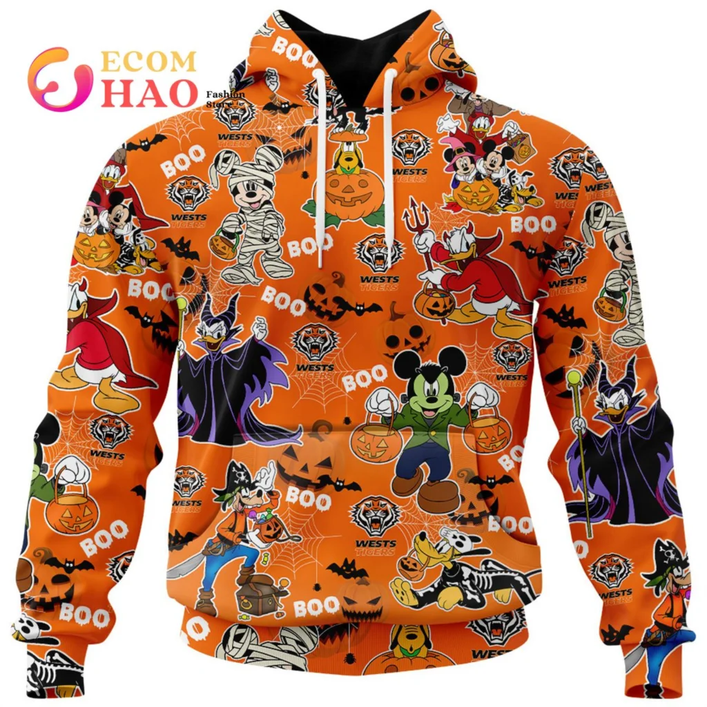 

Disney Tigers 3D Hoodie Wests Tigers Mickey With Friends Happy Halloween 3D Hoodie