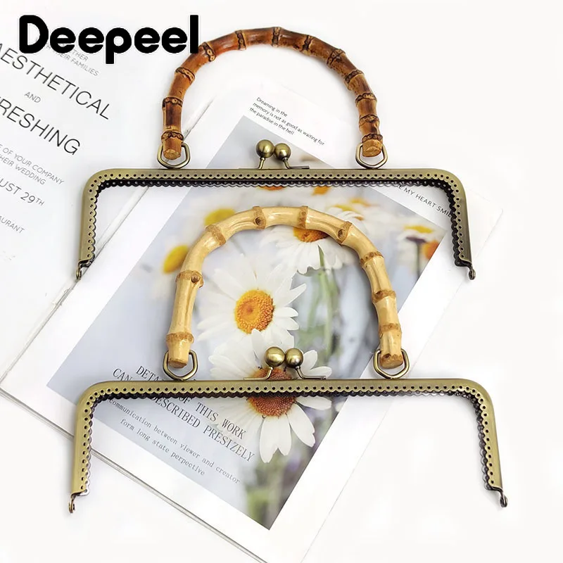 1/2Pcs Deepeel 20/25.5cm Retro Metal Closure Kiss Clasp Handbag Handles Bamboo Handle DIY Purse Luggage Handcrafted Accessories