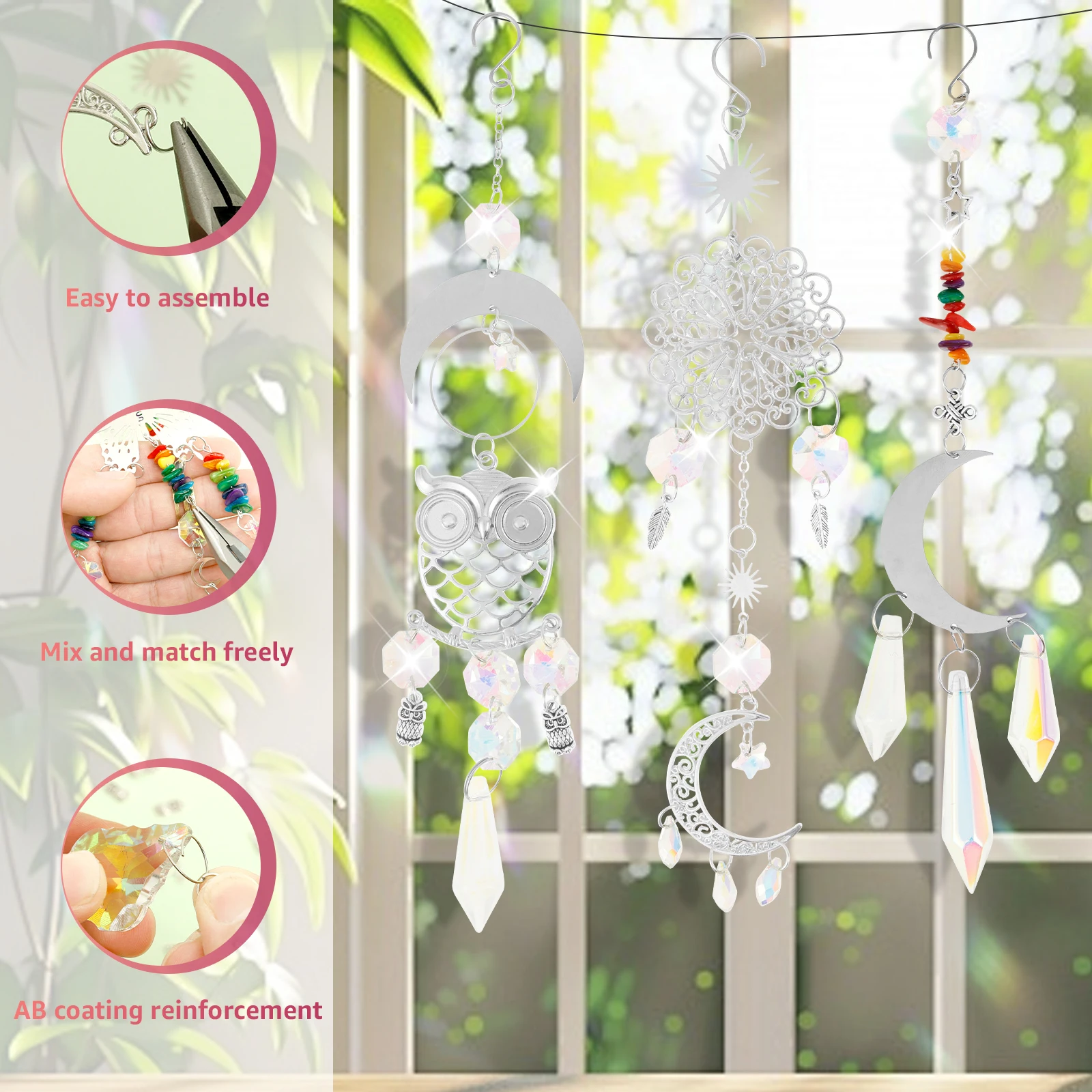 450 Pcs Suncatcher Kit Hanging Creative Sun Catcher Kit DIY Crystal Crafts Indoor and Outdoor Decoration for Home Bedroom Office