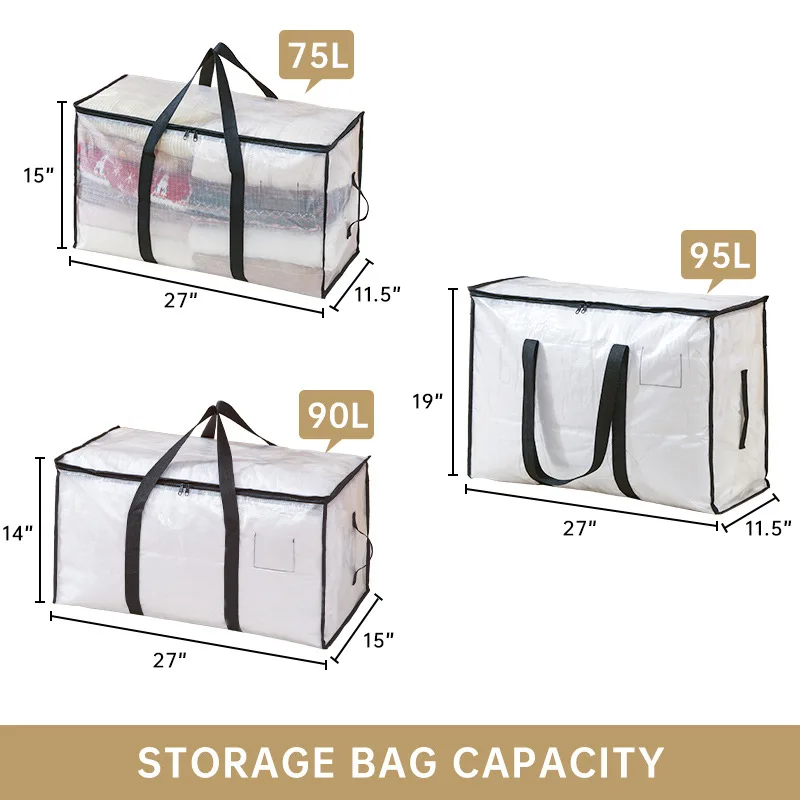 Transparent Storage Bag Large Capacity Blanket Toy Sundries Clothes Organizer Dust Proof and Moisture Moving Luggage Bags 3
