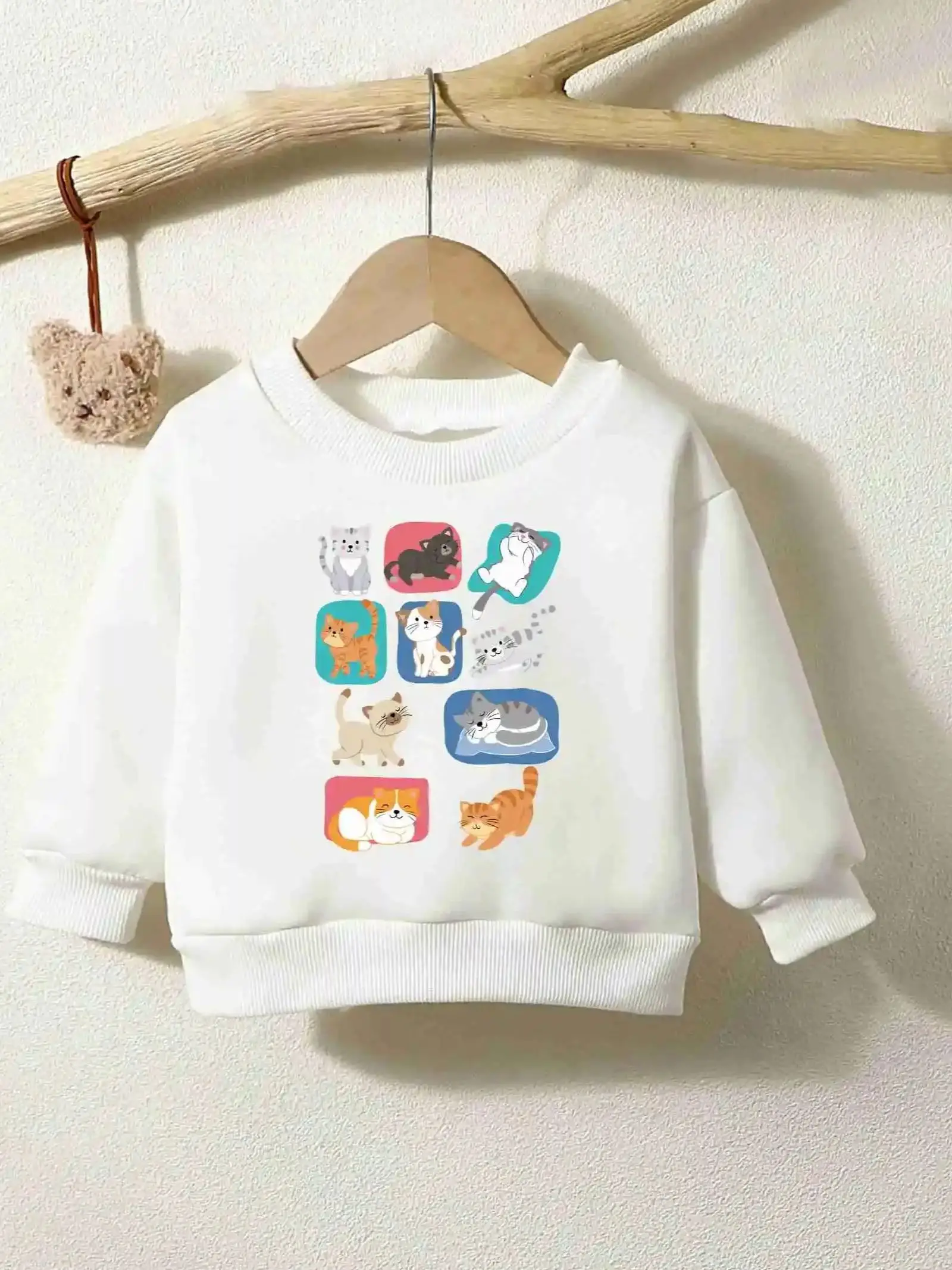 Girls And Boys Cat Picture Round Neck Long Sleeve Top Winter And Autumn Fashion Home Loose Sweater