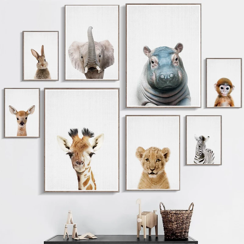 

Toddler Animal Picture Nursery Wall Art Canvas Painting Elephant Hippo Giraffe Zebra Poster and Prints for Kids Baby Room Decor