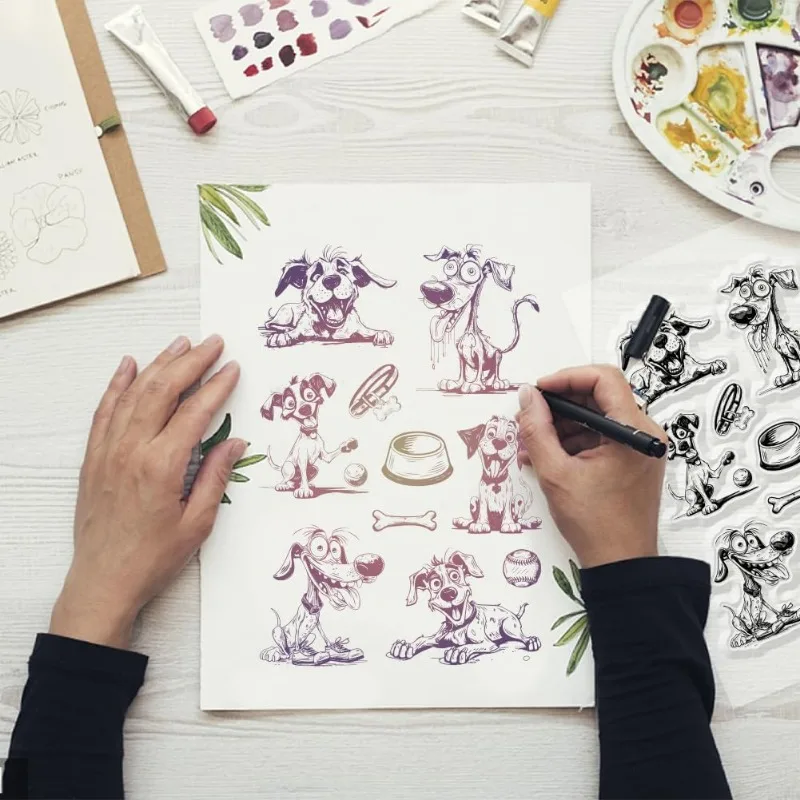 1pc Comic Dog Clear Stamps for DIY Scrapbooking Interesting Dog Silicone Stamp Seals Cartoon Transparent Stamps 6.3&times;4.33inch clear stamps,clear rubber stamps
