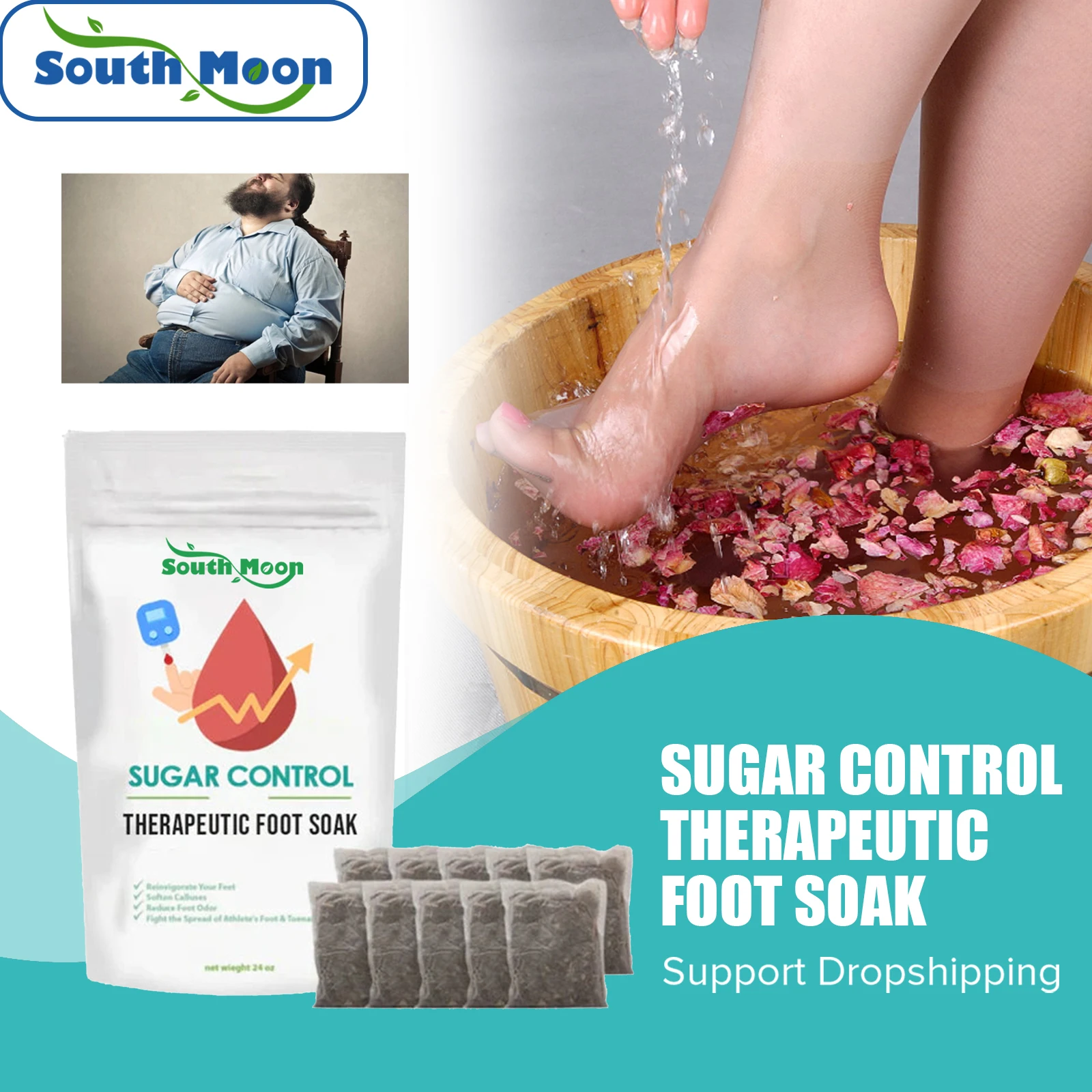 South Moon Diabetes Treatment Sugar Control Therapeutic Chinese Herb Foot Soak Bags Detox