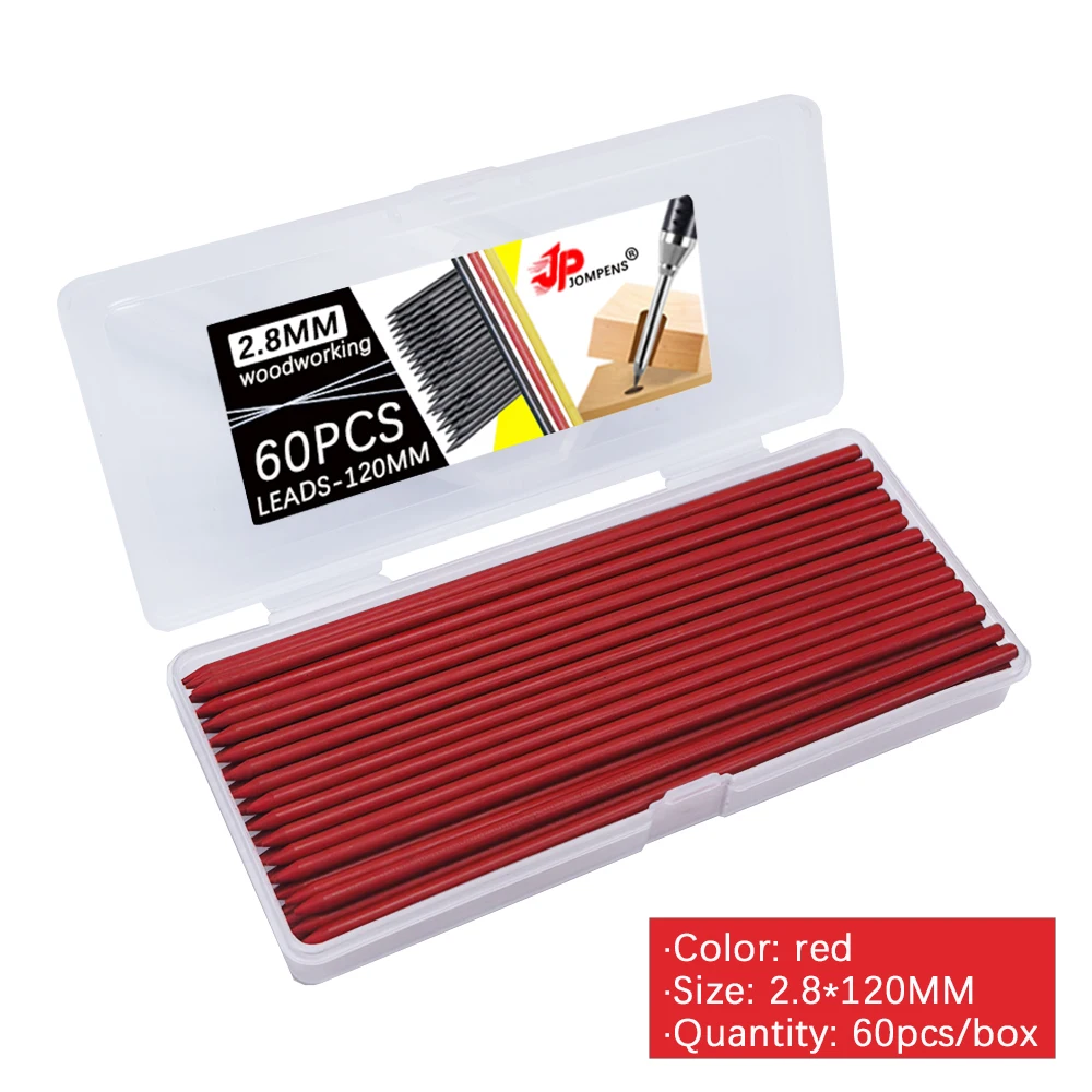 60 Stück/Box Schwarz Gelb Rot Große Kapazität 2B Holzbearbeitungs-Mechanischer Bleistift mit 2,8mm Kern für Markierungen, Architektur und Malerei – Detail 3