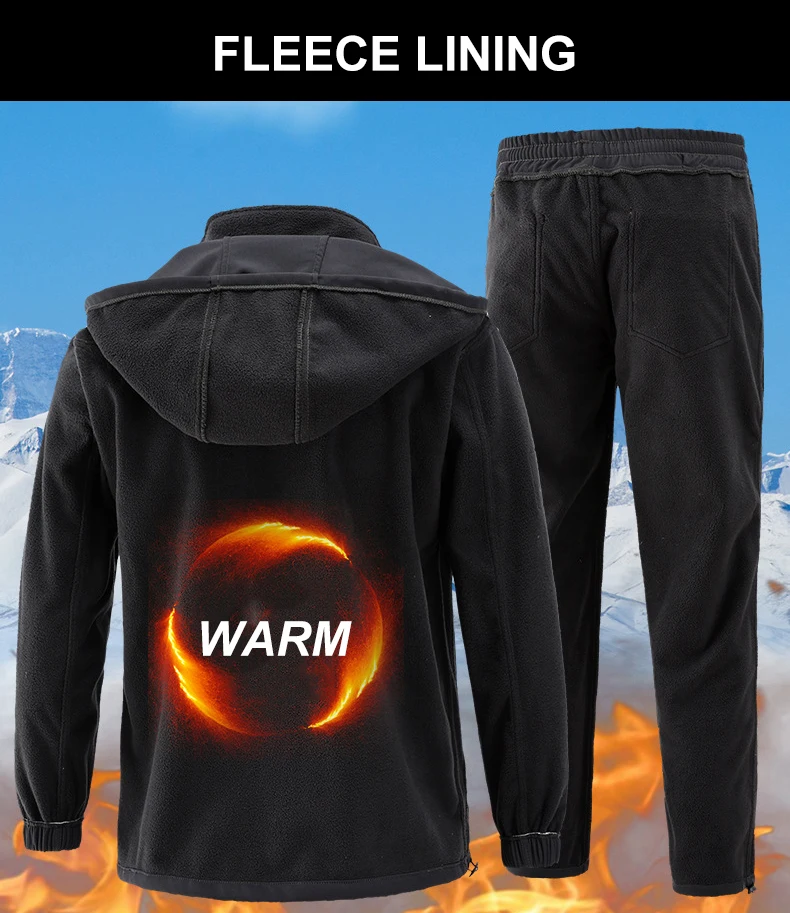 Description Picture 3 of itemCHRLCK Men's Winter Waterproof Hiking Jackets Pants Tactical Windproof SoftShell 2 Sets Fishing Camping Climbing Coats Fleece