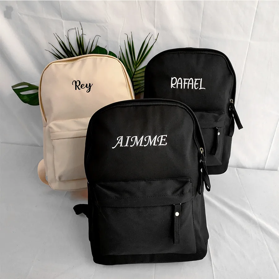 

Personalized Canvas Women Schoolbag Customized Embroidered Logo Backpack Training Anti-theft Shoulder Bag For Teenager