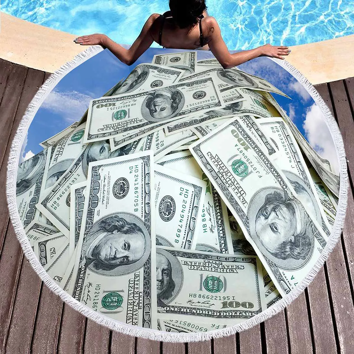 

Microfiber Beach Towel Round Bill Dollars Hundred Money United States Beach Blanket Quick Dry Pool Towel Absorbent Beach Towel