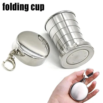 Stainless Steel Folding Cup Portable Water Drinking Cup Retractable Telescopic Collapsible Cups For Outdoor Travel With Keychain